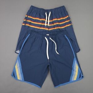 Fair Harbor Swim Trunks Shorts Mens Small Blue Stripe Lined 2 Pair Beach Surf